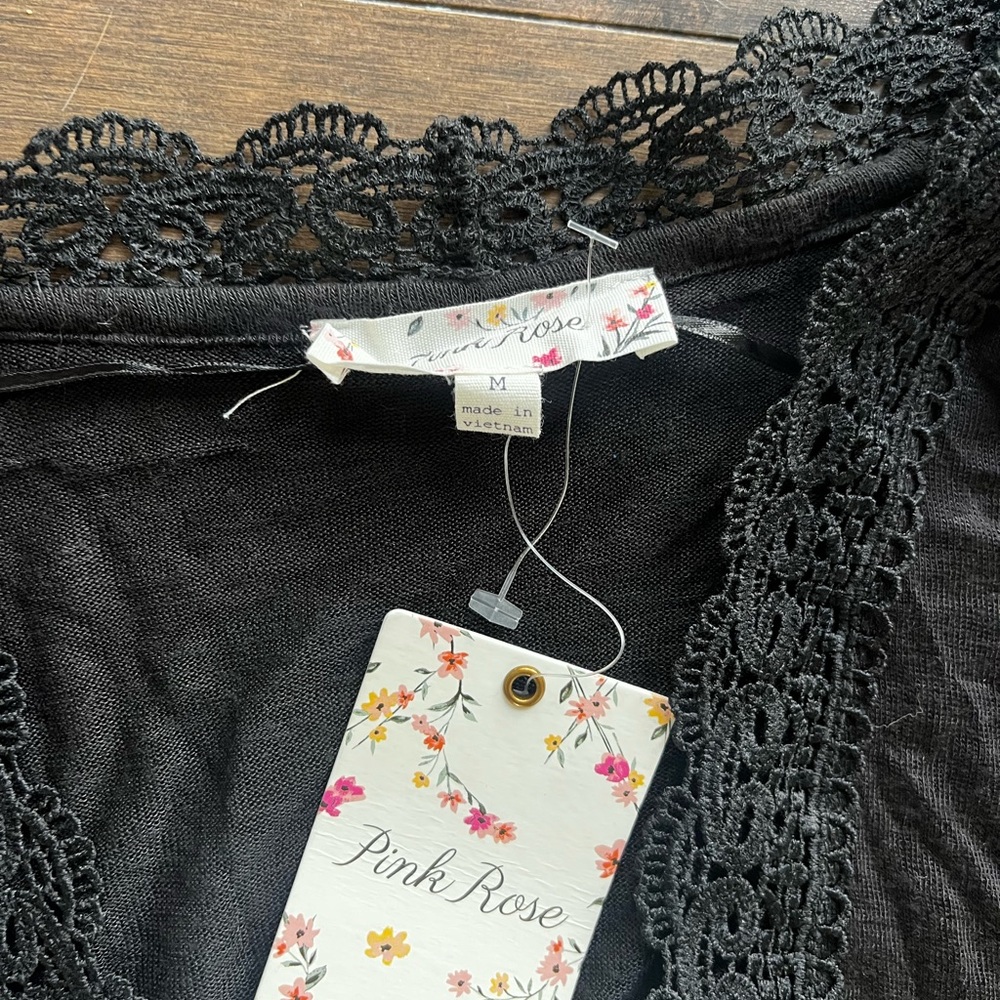 Pink Rose Black Crochet-Trim Open Cardigan - Picture 2 of 2
